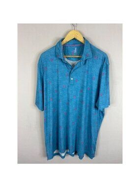 Johnnie-O Featherweight XL Polo Shirt Blue Pink Skull Print UPF 50 Performance